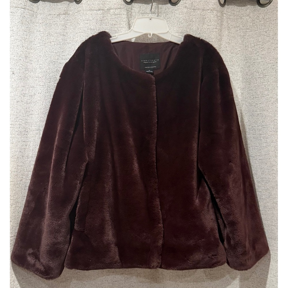 Sanctuary Burgundy Wine Faux Fur Women's Plus NWOT Plush Teddy Holiday Glam 2X.
